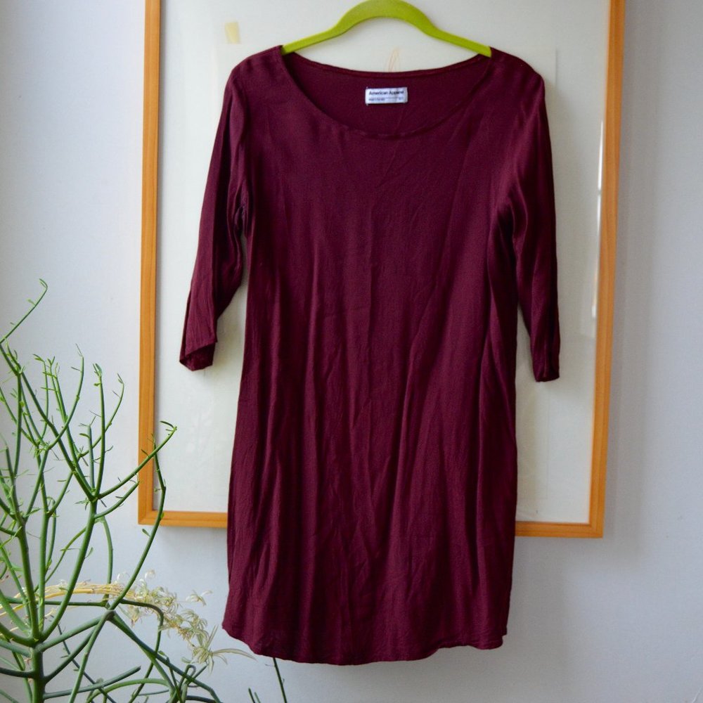 American Apparel Deadstock Burgundy 100% Rayon Casual Dress Size M/L